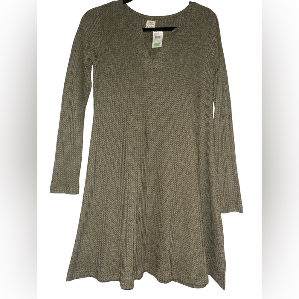 O’Neill Olive Green Waffle Knit Long Sleeve Dress | small